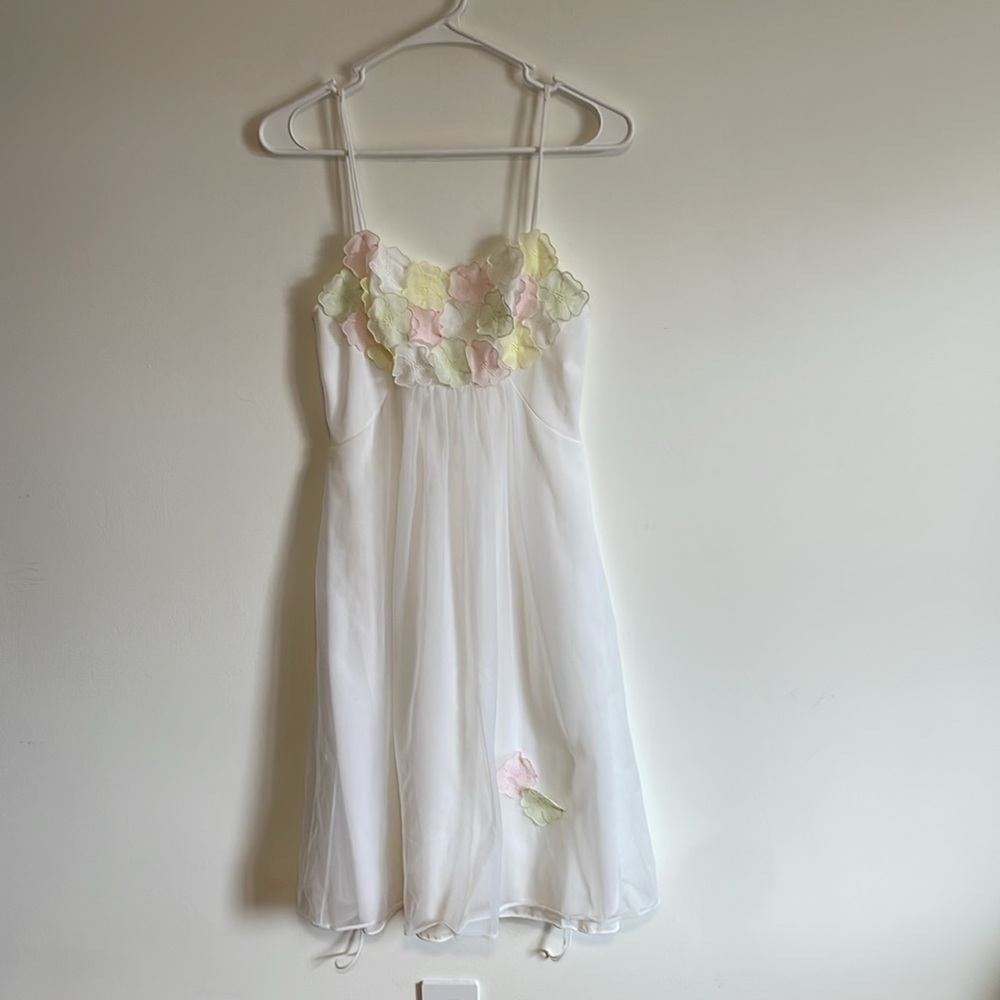 Warner’s Chemise Nightie SM White Romantic Appliqué VTG Slip Floral Chiffon - Picture 3 of 15